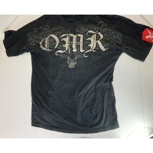 One More Round - Black & Silver All-Over Skull Graphic T-Shirt SIZE Large OMR